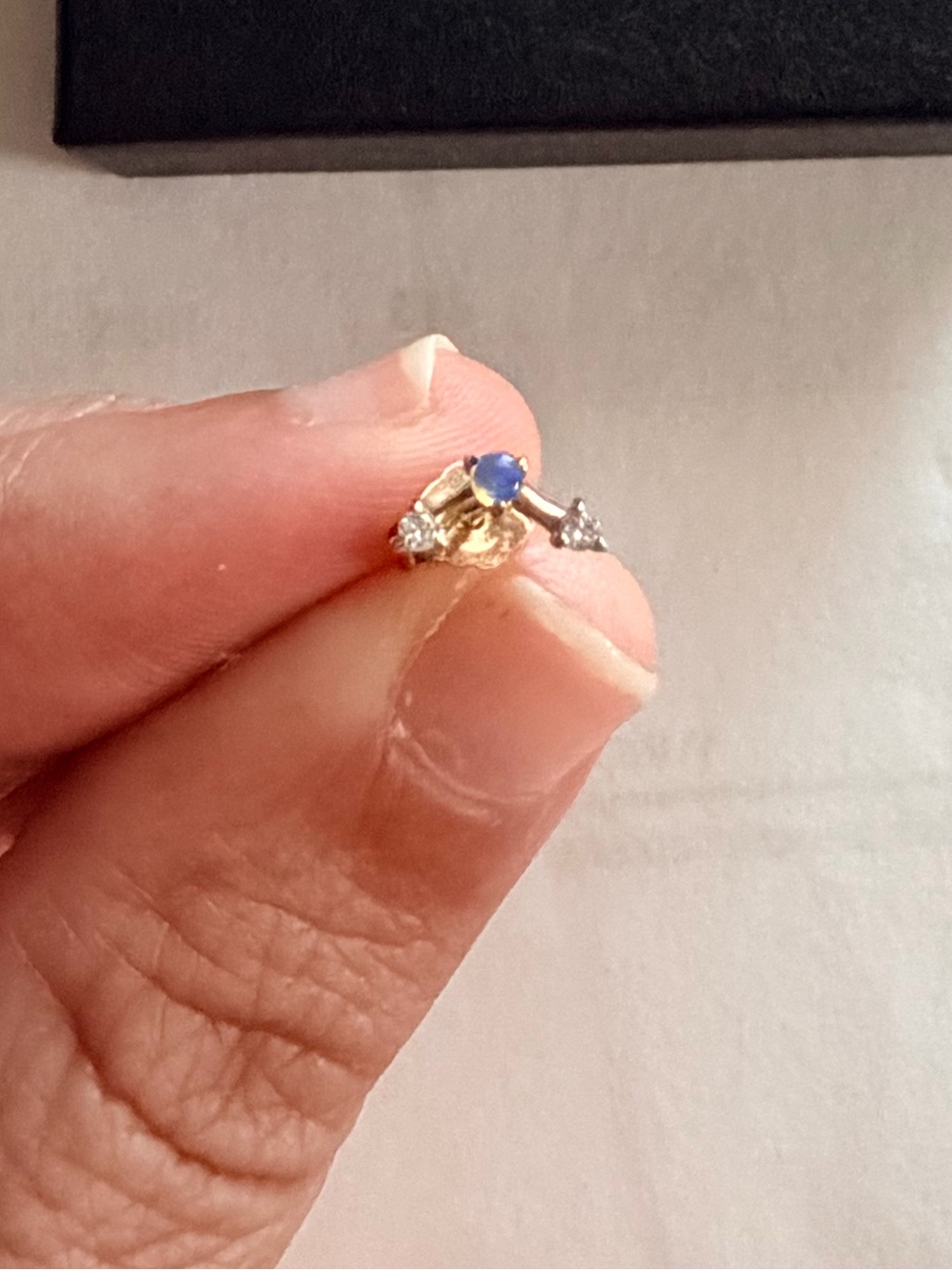 Wwake Mini Three-Step Point Earring - Single 14k Gold, Blue Opal And Diamonds — image 3 of 4